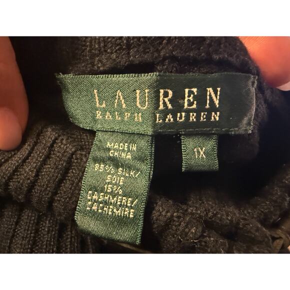 Lauren Ralph Lauren Silk Cashmere Poncho Black Cream Buckle Plus Size 1X Equest. - Picture 3 of 6